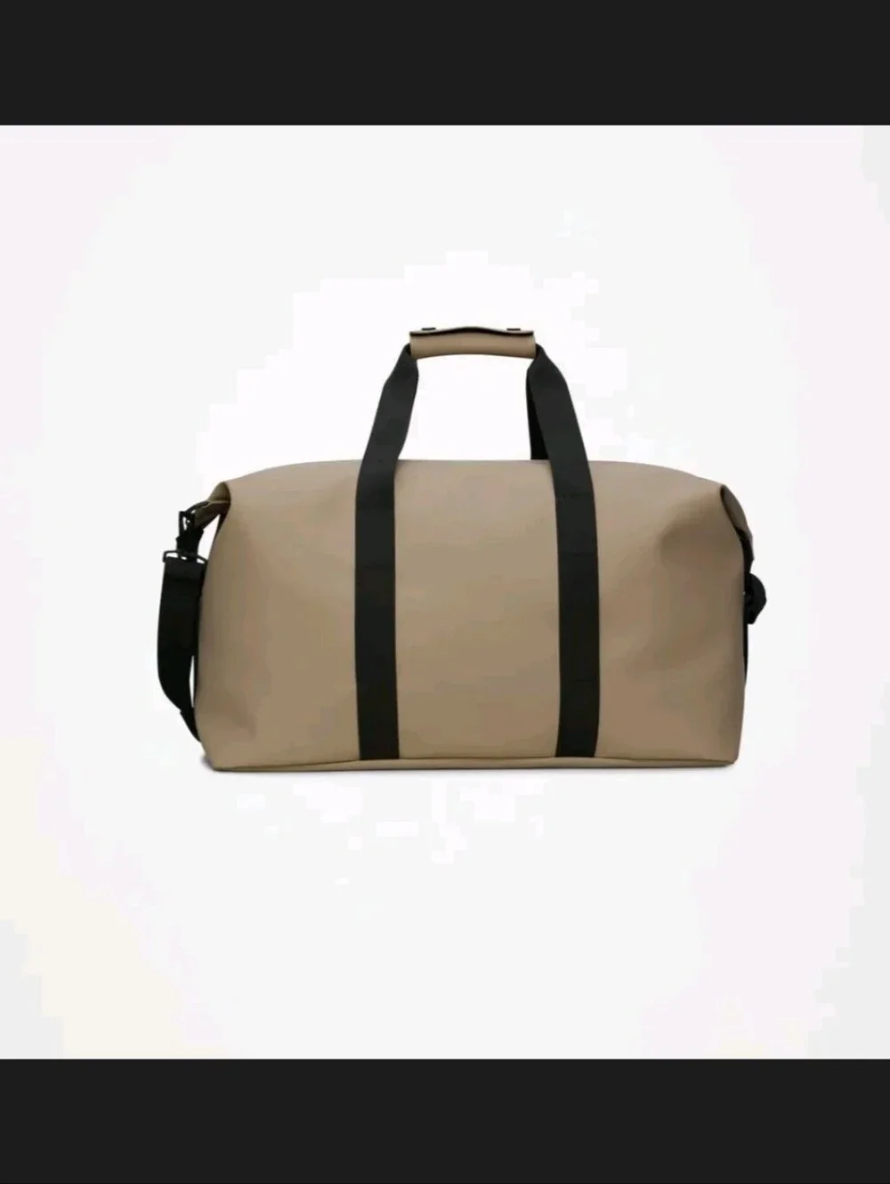 Rains Unisex Hilo Waterproof Beige Weekend Duffle Bag with Black Straps
